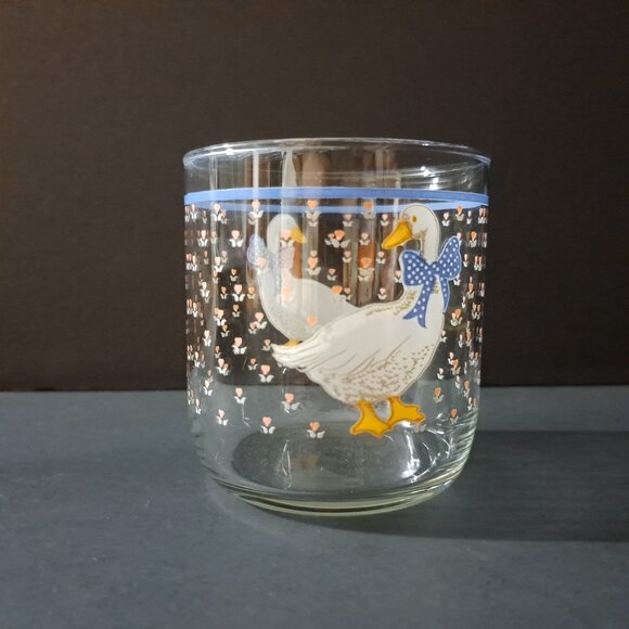 Libbey Country Goose Glass Tumbler 1980s Blue Bow Tulips 3 3/8" Vintage USA - Picture 7 of 14